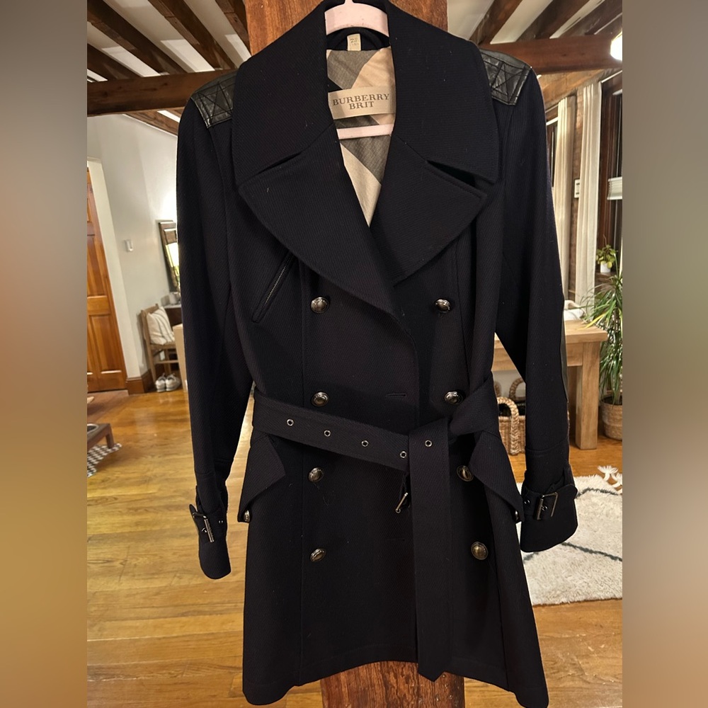 Burberry Brit Navy and Beige Check Lining Coat